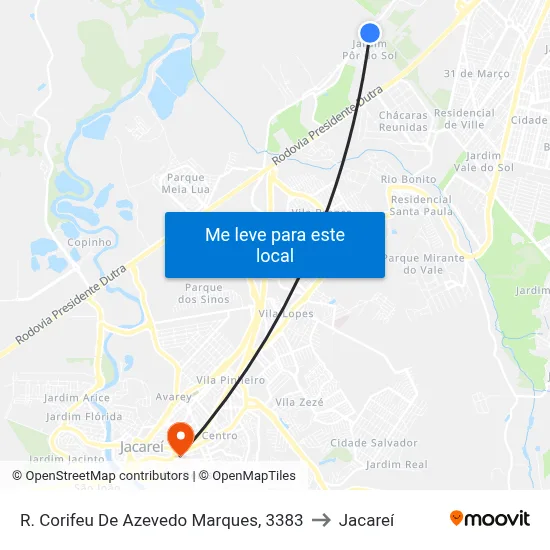 R. Corifeu De Azevedo Marques, 3383 to Jacareí map
