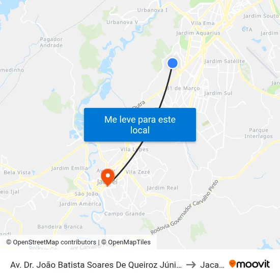 Av. Dr. João Batista Soares De Queiroz Júnior, 2311 to Jacareí map