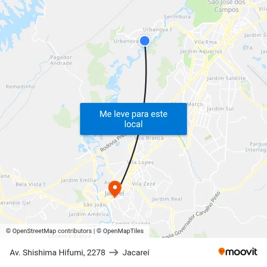 Av. Shishima Hifumi, 2278 to Jacareí map