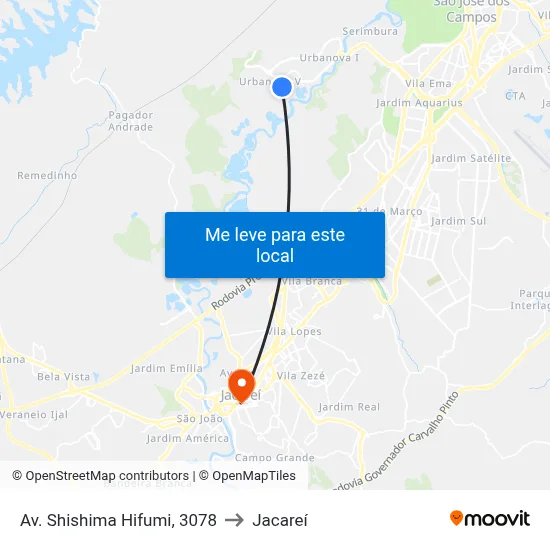 Av. Shishima Hifumi, 3078 to Jacareí map