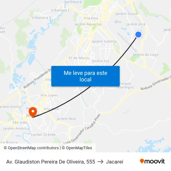 Av. Glaudiston Pereira De Oliveira, 555 to Jacareí map