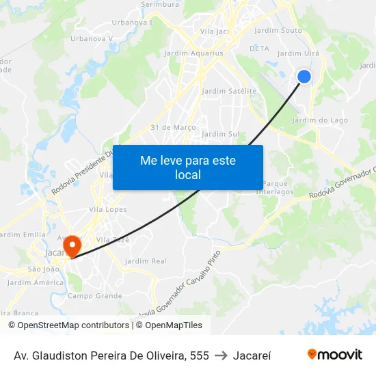 Av. Glaudiston Pereira De Oliveira, 555 to Jacareí map