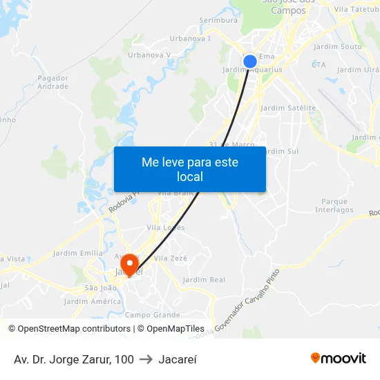 Av. Dr. Jorge Zarur, 100 to Jacareí map