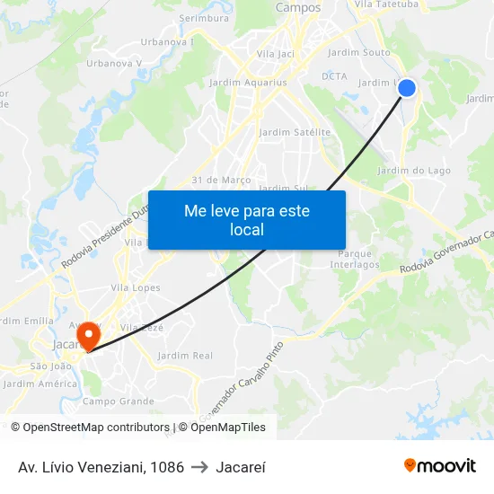 Av. Lívio Veneziani, 1086 to Jacareí map