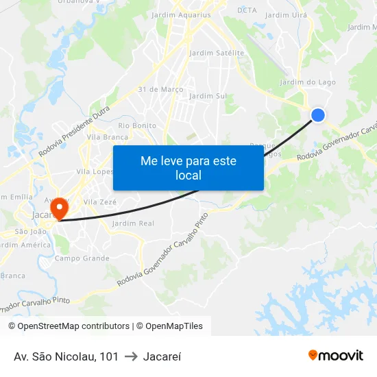 Av. São Nicolau, 101 to Jacareí map