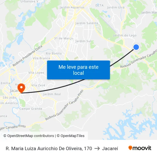 R. Maria Luiza Auricchio De Oliveira, 170 to Jacareí map