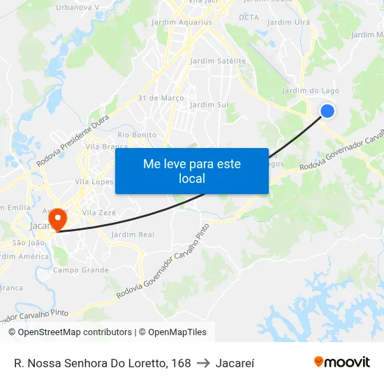 R. Nossa Senhora Do Loretto, 168 to Jacareí map
