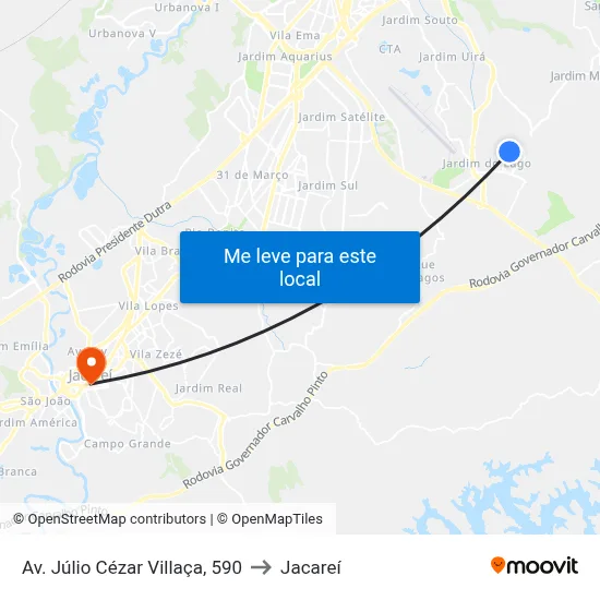 Av. Júlio Cézar Villaça, 590 to Jacareí map