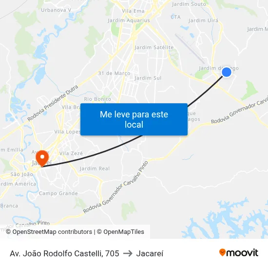 Av. João Rodolfo Castelli, 705 to Jacareí map