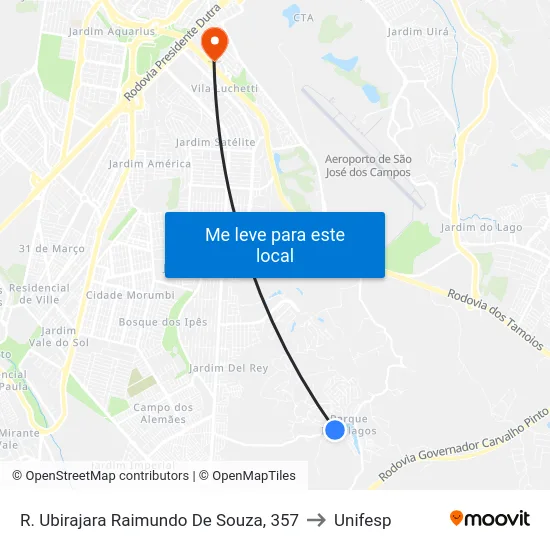 R. Ubirajara Raimundo De Souza, 357 to Unifesp map