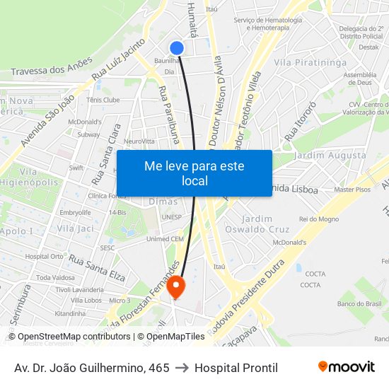Av. Dr. João Guilhermino, 465 to Hospital Prontil map