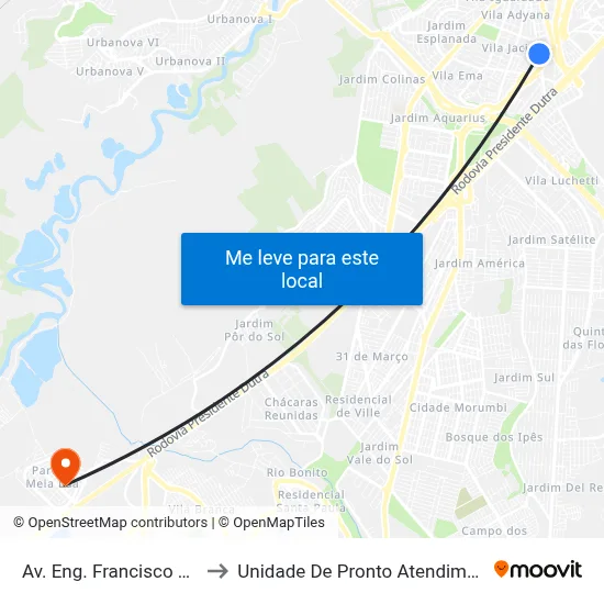 Av. Eng. Francisco José Longo, 925 to Unidade De Pronto Atendimento Parque Meia Lua map
