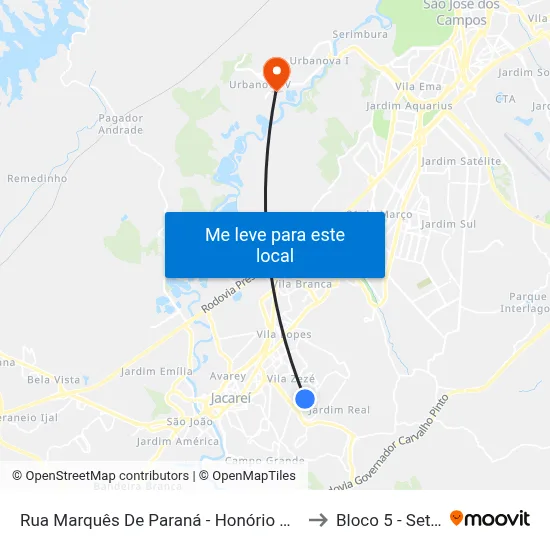 Rua Marquês De Paraná - Honório Hermeto Carneiro Leão Zona Preferencial 01 - Zap 1 Jacareí - São Paulo 12312 Brasil to Bloco 5 - Setores Administrativos Fve / Univap map
