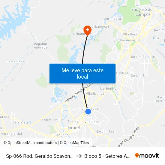 Sp-066 Rod. Geraldo Scavone, 706 - Altos De Santanna, Jacareí to Bloco 5 - Setores Administrativos Fve / Univap map