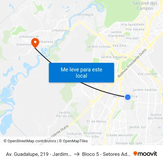 Av. Guadalupe, 219 - Jardim America, São José Dos Campos to Bloco 5 - Setores Administrativos Fve / Univap map