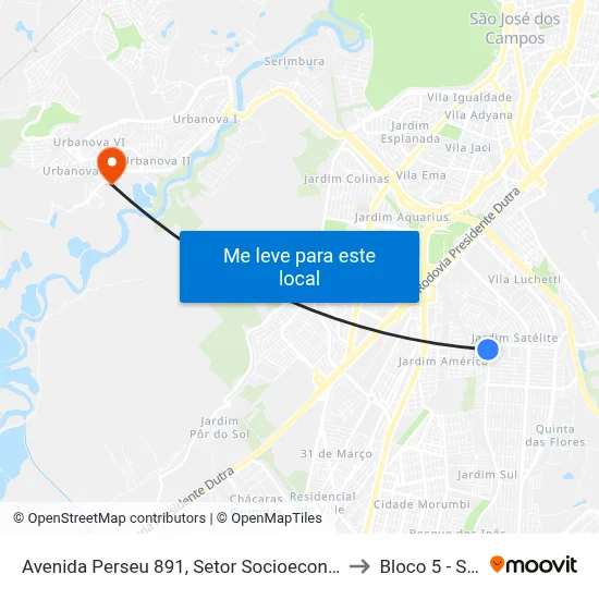 Avenida Perseu 891, Setor Socioeconômico 14, São José Dos Campos - São Paulo, 12230, Brasil - Res. Cidade Jardim, São José Dos Campos to Bloco 5 - Setores Administrativos Fve / Univap map
