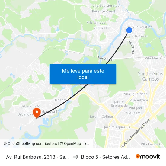 Av. Rui Barbosa, 2313 - Santana, São José Dos Campos to Bloco 5 - Setores Administrativos Fve / Univap map