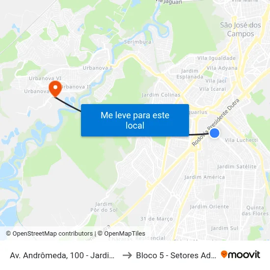 Av. Andrômeda, 100 - Jardim Satélite, São José Dos Campos to Bloco 5 - Setores Administrativos Fve / Univap map