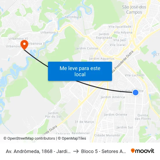 Av. Andrômeda, 1868 - Jardim Satélite, São José Dos Campos to Bloco 5 - Setores Administrativos Fve / Univap map