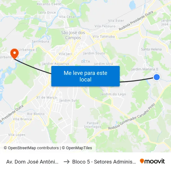 Av. Dom José Antônio Do Couto, 5061 to Bloco 5 - Setores Administrativos Fve / Univap map