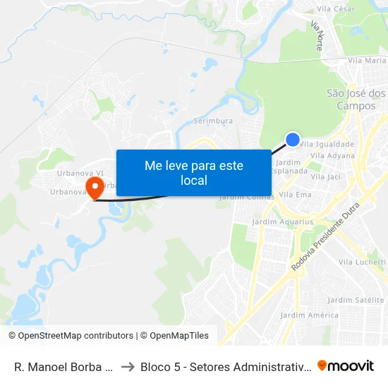 R. Manoel Borba Gato, 880 to Bloco 5 - Setores Administrativos Fve / Univap map