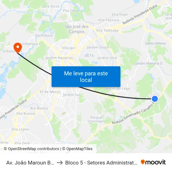 Av. João Maroun Boueri, S/N° to Bloco 5 - Setores Administrativos Fve / Univap map