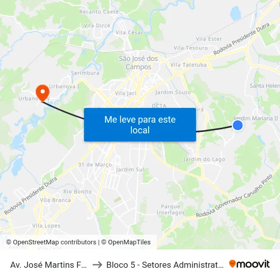 Av. José Martins Ferreira, 622 to Bloco 5 - Setores Administrativos Fve / Univap map