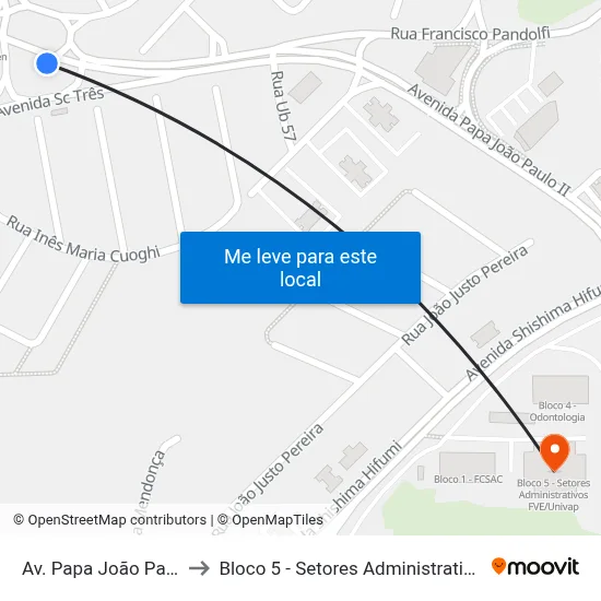 Av. Papa João Paulo Ii, 440 to Bloco 5 - Setores Administrativos Fve / Univap map