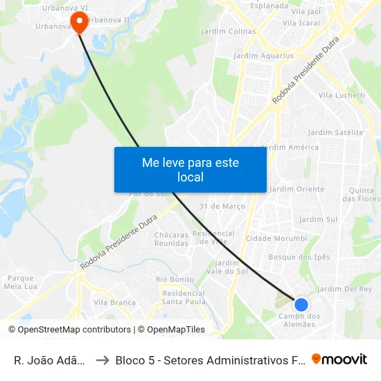 R. João Adão, 120 to Bloco 5 - Setores Administrativos Fve / Univap map