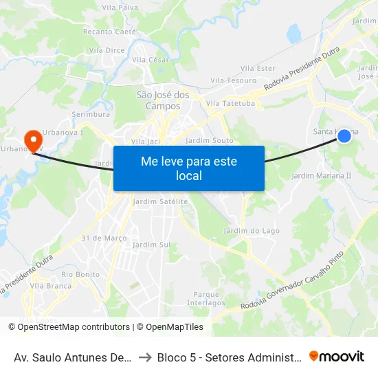 Av. Saulo Antunes De Carvalho, S/Nº to Bloco 5 - Setores Administrativos Fve / Univap map