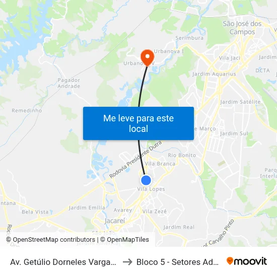 Av. Getúlio Dorneles Vargas, 1480 - Jardim Luiza, Jacareí to Bloco 5 - Setores Administrativos Fve / Univap map