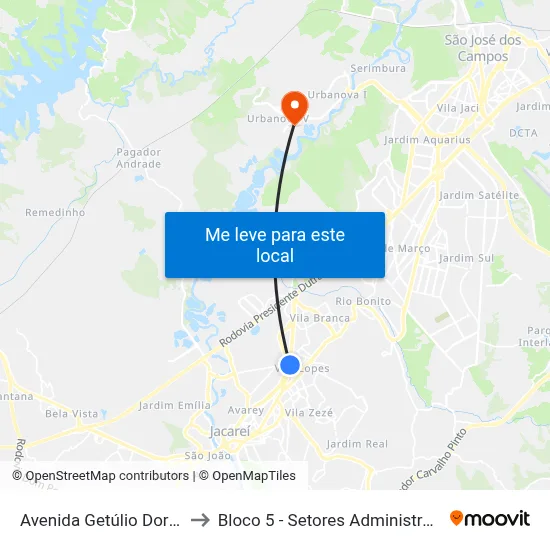 Avenida Getúlio Dorneles Vargas to Bloco 5 - Setores Administrativos Fve / Univap map