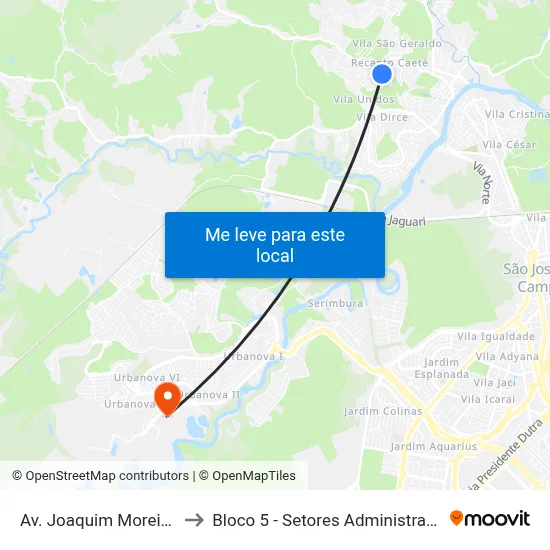 Av. Joaquim Moreira Ávila, 329 to Bloco 5 - Setores Administrativos Fve / Univap map