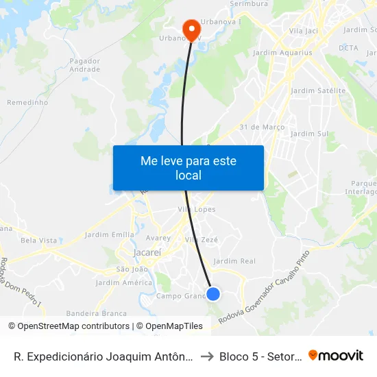 R. Expedicionário Joaquim Antônio Nunes 474-560 - Jardim Paraiso Jacareí - SP 12316-440 Brasil to Bloco 5 - Setores Administrativos Fve / Univap map