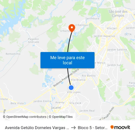 Avenida Getúlio Dorneles Vargas Zona Preferencial 01 - Zap 1 Jacareí - São Paulo 12305 Brasil to Bloco 5 - Setores Administrativos Fve / Univap map
