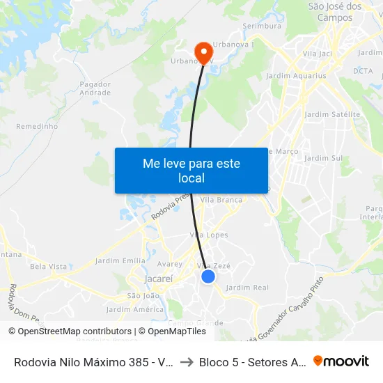 Rodovia Nilo Máximo 385 - Vila Zeze Jacareí - SP 12310-660 Brasil to Bloco 5 - Setores Administrativos Fve / Univap map