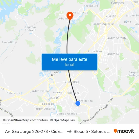 Av. São Jorge 226-278 - Cidade Salvador Jacareí - SP 12312-130 Brasil to Bloco 5 - Setores Administrativos Fve / Univap map
