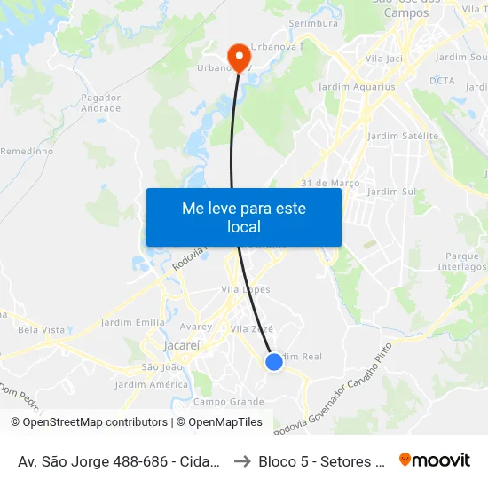 Av. São Jorge 488-686 - Cidade Salvador Jacareí - SP 12312-130 Brasil to Bloco 5 - Setores Administrativos Fve / Univap map