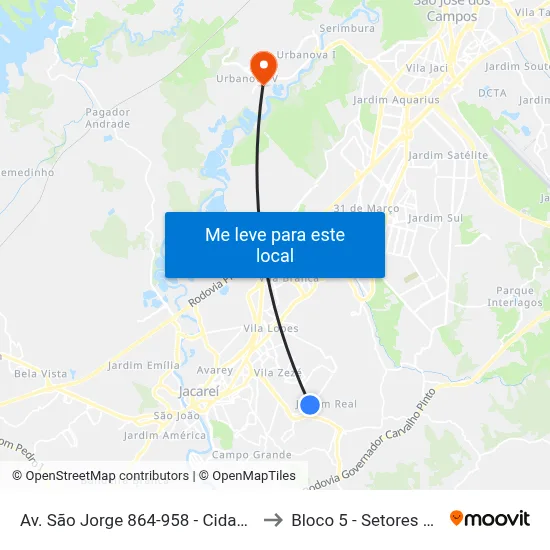 Av. São Jorge 864-958 - Cidade Salvador Jacareí - SP 12312-130 Brasil to Bloco 5 - Setores Administrativos Fve / Univap map