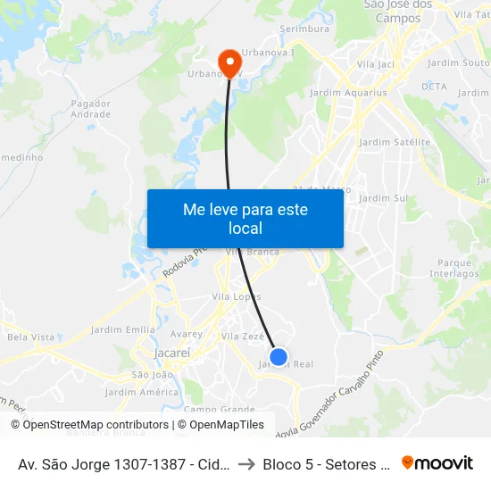 Av. São Jorge 1307-1387 - Cidade Salvador Jacareí - SP 12312-130 Brasil to Bloco 5 - Setores Administrativos Fve / Univap map