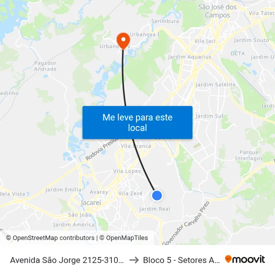 Avenida São Jorge 2125-3103 - Cidade Salvador Jacareí - SP Brasil to Bloco 5 - Setores Administrativos Fve / Univap map