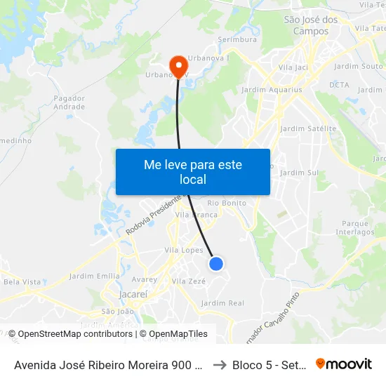 Avenida José Ribeiro Moreira 900 Zona De Adensamento Controlado (Zac) Jacareí - São Paulo 12311-250 Brasil to Bloco 5 - Setores Administrativos Fve / Univap map