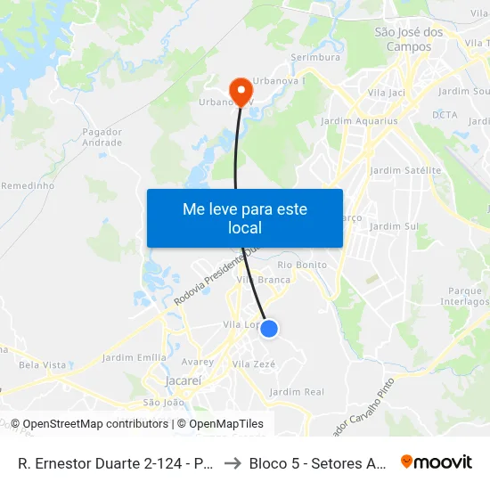 R. Ernestor Duarte 2-124 - Parque California Jacareí - SP Brasil to Bloco 5 - Setores Administrativos Fve / Univap map