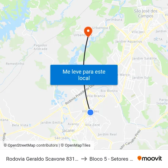 Rodovia Geraldo Scavone 831-881 - Jardim Califórnia Jacareí - SP Brasil to Bloco 5 - Setores Administrativos Fve / Univap map