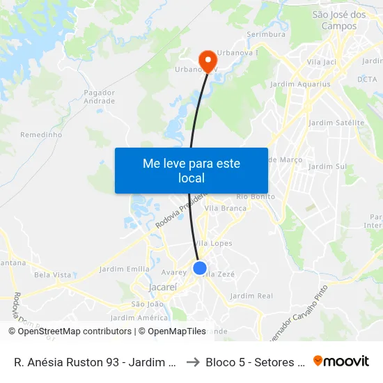 R. Anésia Ruston 93 - Jardim Das Industrias Jacareí - SP 12306-010 Brasil to Bloco 5 - Setores Administrativos Fve / Univap map