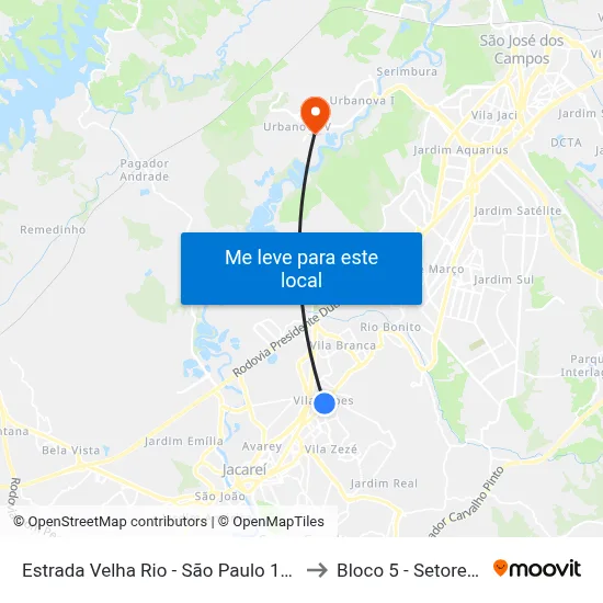 Estrada Velha Rio - São Paulo 1131-1169 Jacareí - SP República Federativa Do Brasil to Bloco 5 - Setores Administrativos Fve / Univap map