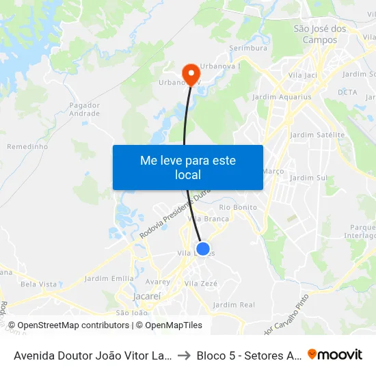 Avenida Doutor João Vitor Lamana 3 - Vila Ditalia Jacareí - SP Brasil to Bloco 5 - Setores Administrativos Fve / Univap map