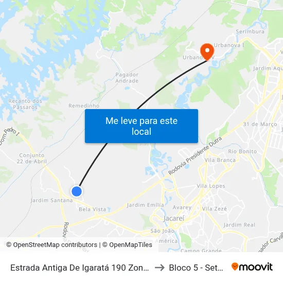 Estrada Antiga De Igaratá 190 Zona De Adensamento Controlado (Zac) Jacareí - São Paulo 12324-010 Brasil to Bloco 5 - Setores Administrativos Fve / Univap map