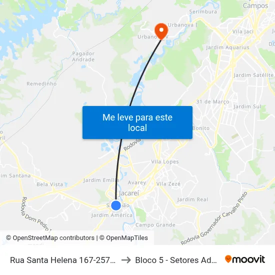 Rua Santa Helena 167-257 - São João Jacareí - SP Brasil to Bloco 5 - Setores Administrativos Fve / Univap map