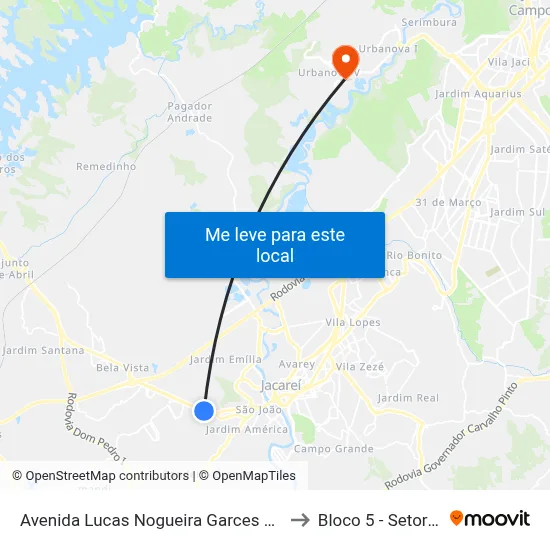 Avenida Lucas Nogueira Garces 344-446 Jacareí - SP 12324-000 República Federativa Do Brasil to Bloco 5 - Setores Administrativos Fve / Univap map